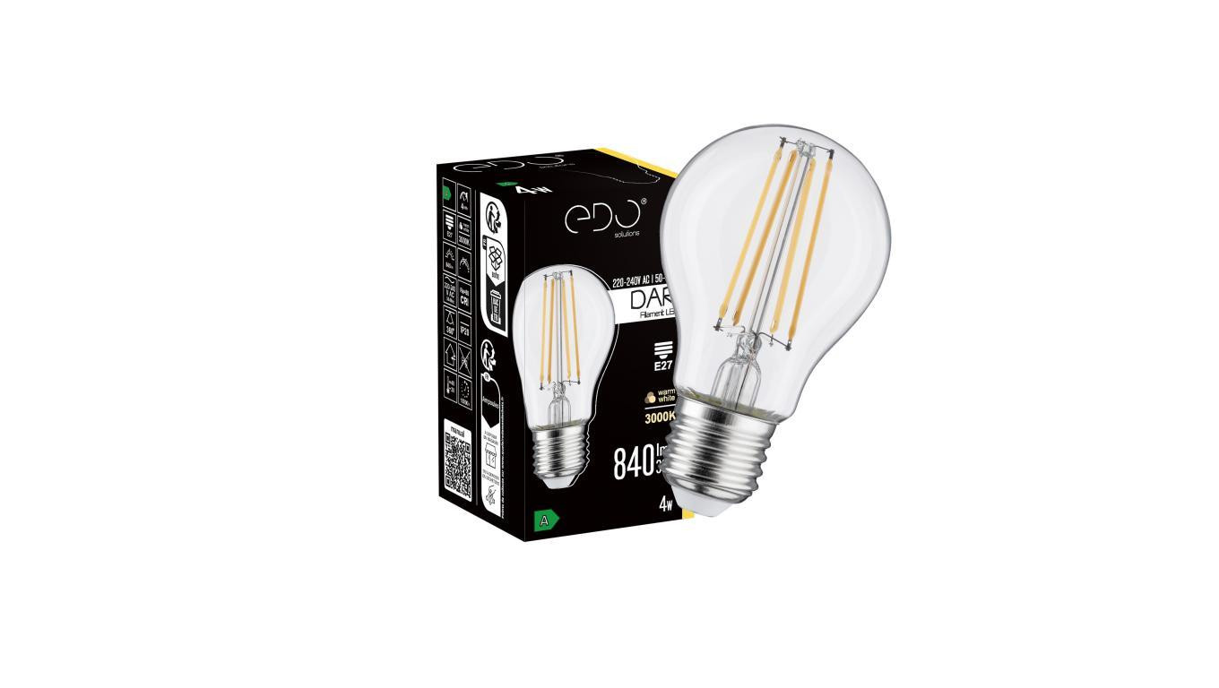 Żarówka dekoracyjna DARI LED Filament 4W, E27, 3000K, 840lm, 230V, CLEAR A60, EDO777709 EDO