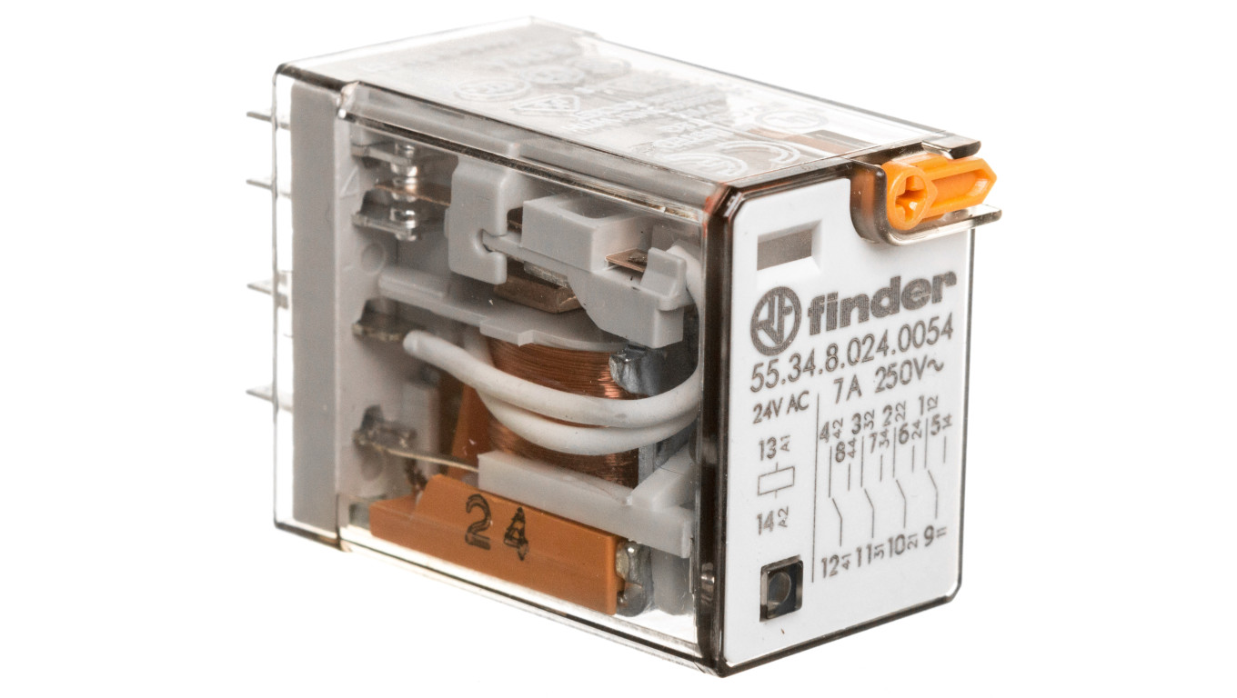 Przekaźnik przemysłowy 4P 7A 24V AC przycisk testujący mechaniczny wskaźnik zadziałania AgNi 55.34.8.024.0054