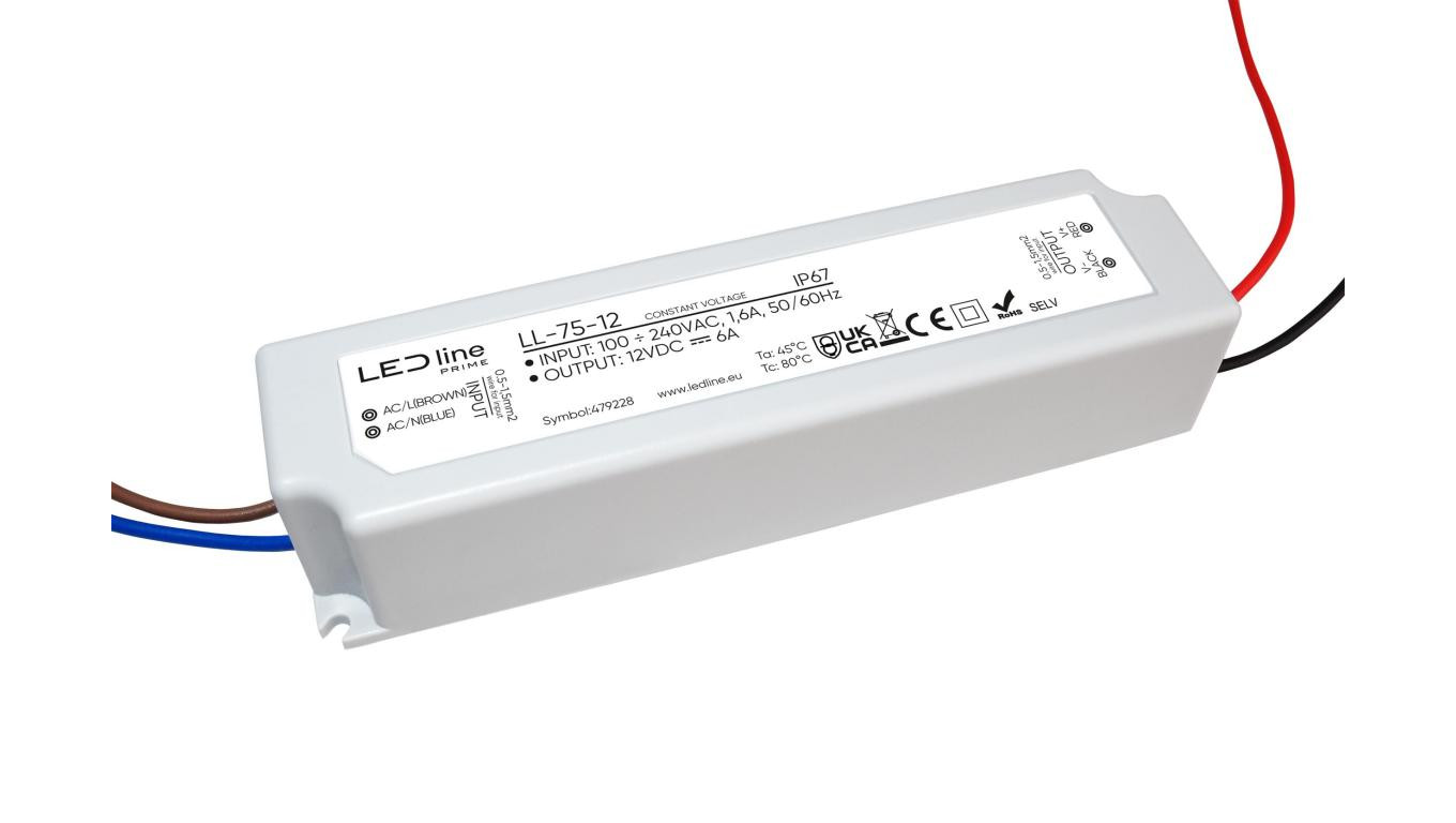 Zasilacz do taśm LED line PRIME 75-12 wodoszczelny IP67 12V 75W 5 lat gwar.