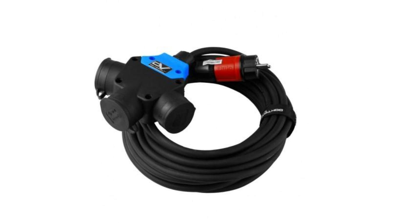 Przedłużacz trójdrożny 10m IP44 230V/16A kabel 3x1,5 gniazdo trójdrożne Schuko Doktorvolt 2145