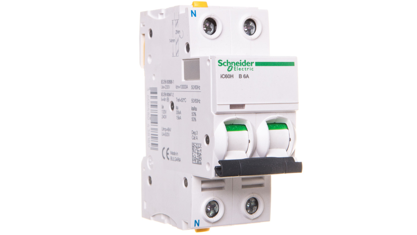 Wyłącznik nadprądowy 1P+N B 6A 10kA AC iC60H-B6-1N A9F06606