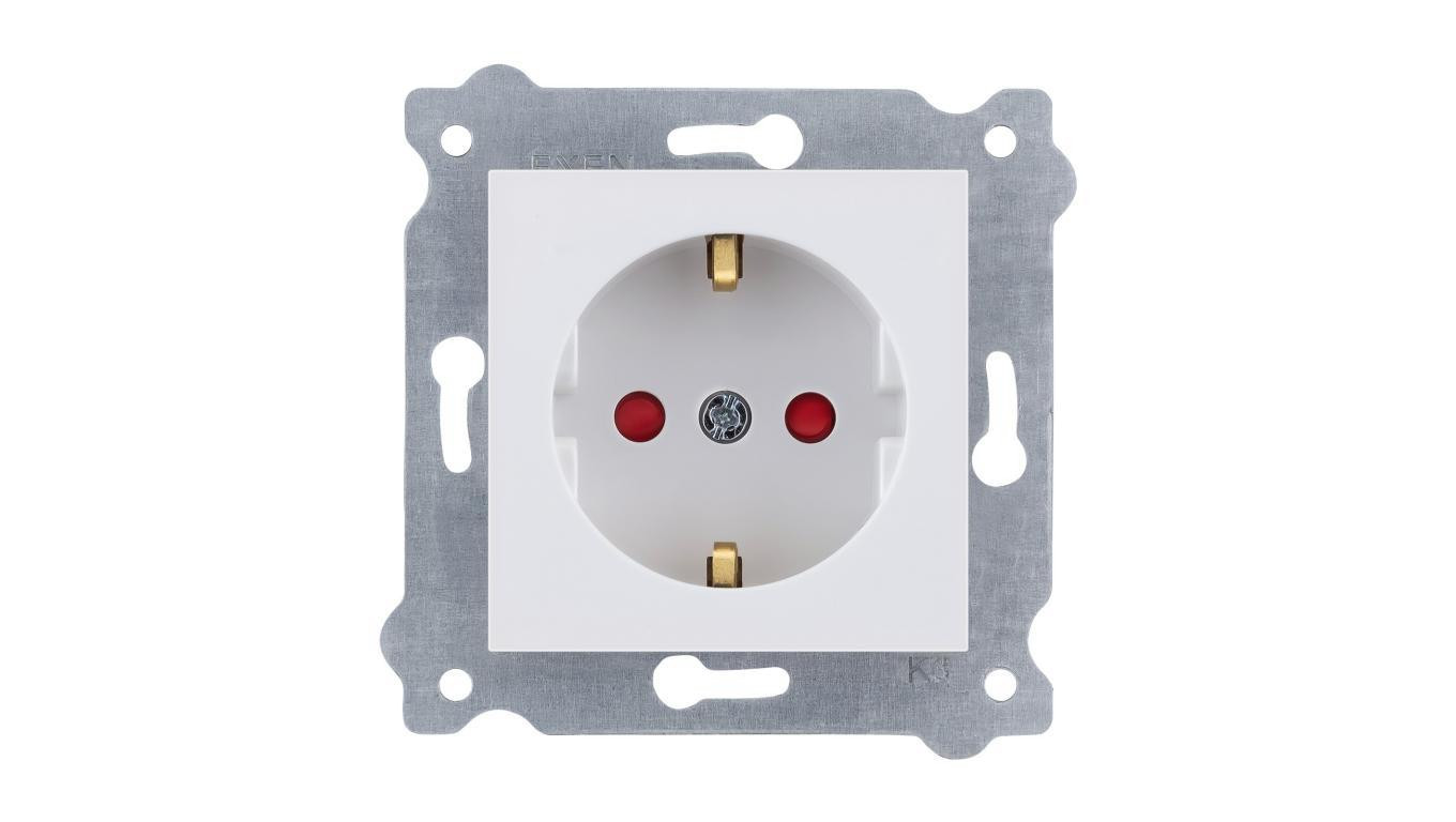 Gniazdo z uziemieniem Schuko 2P+E i przesłonami torów prądowych 250V 16A Biały 238/01 EXEN