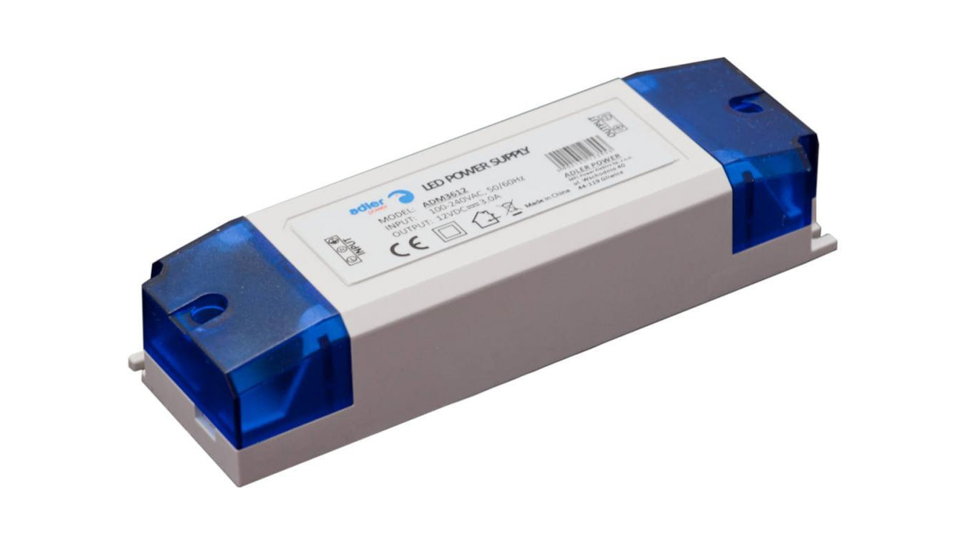 Zasilacz LED 12V 36W meblowy, plastikowa obudowa ADM3612