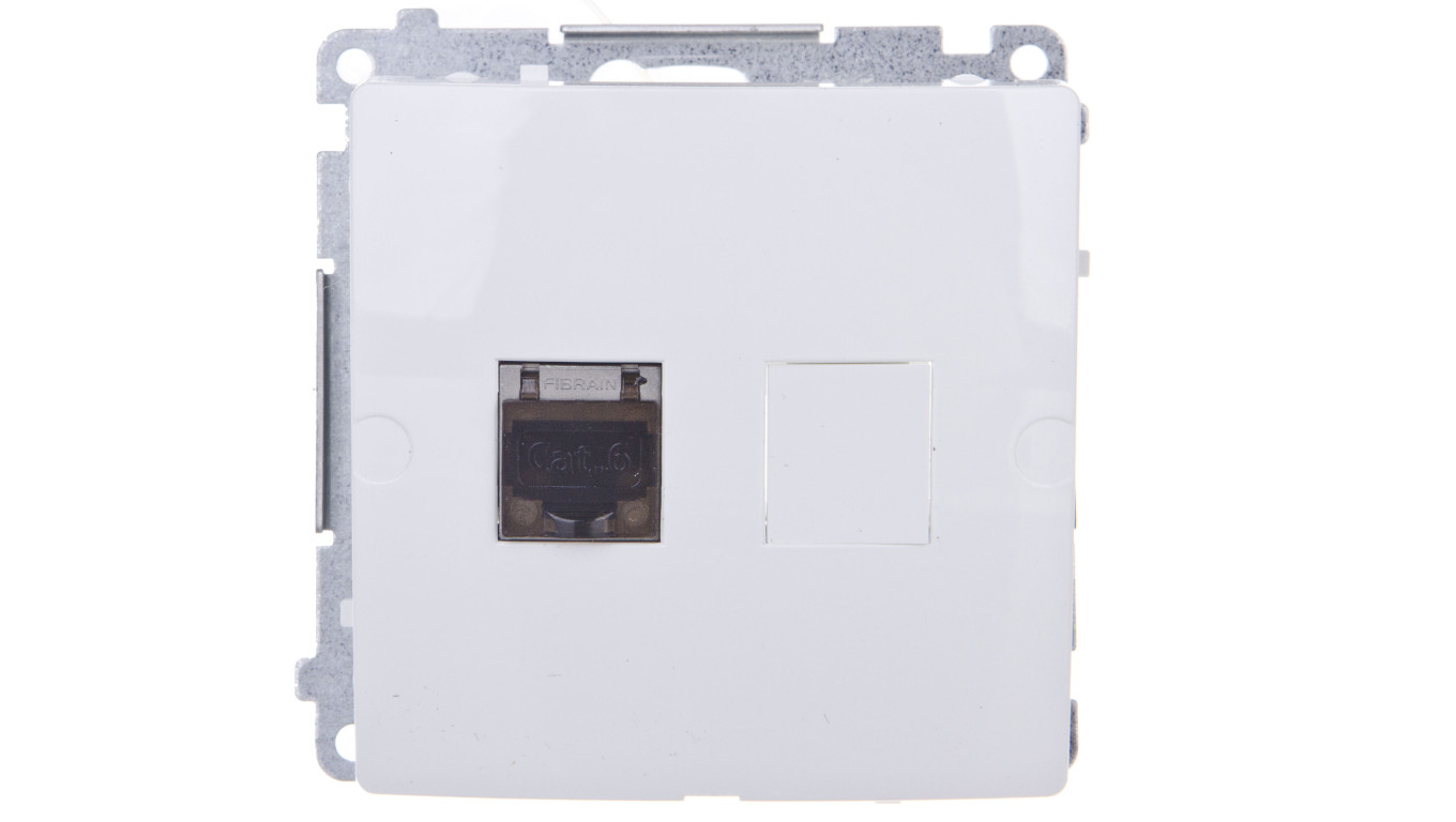 Simon Basic Gniazdo komputerowe pojedyncze RJ45 kat.6 ekranowane z przesłoną białe BM61E.01/11