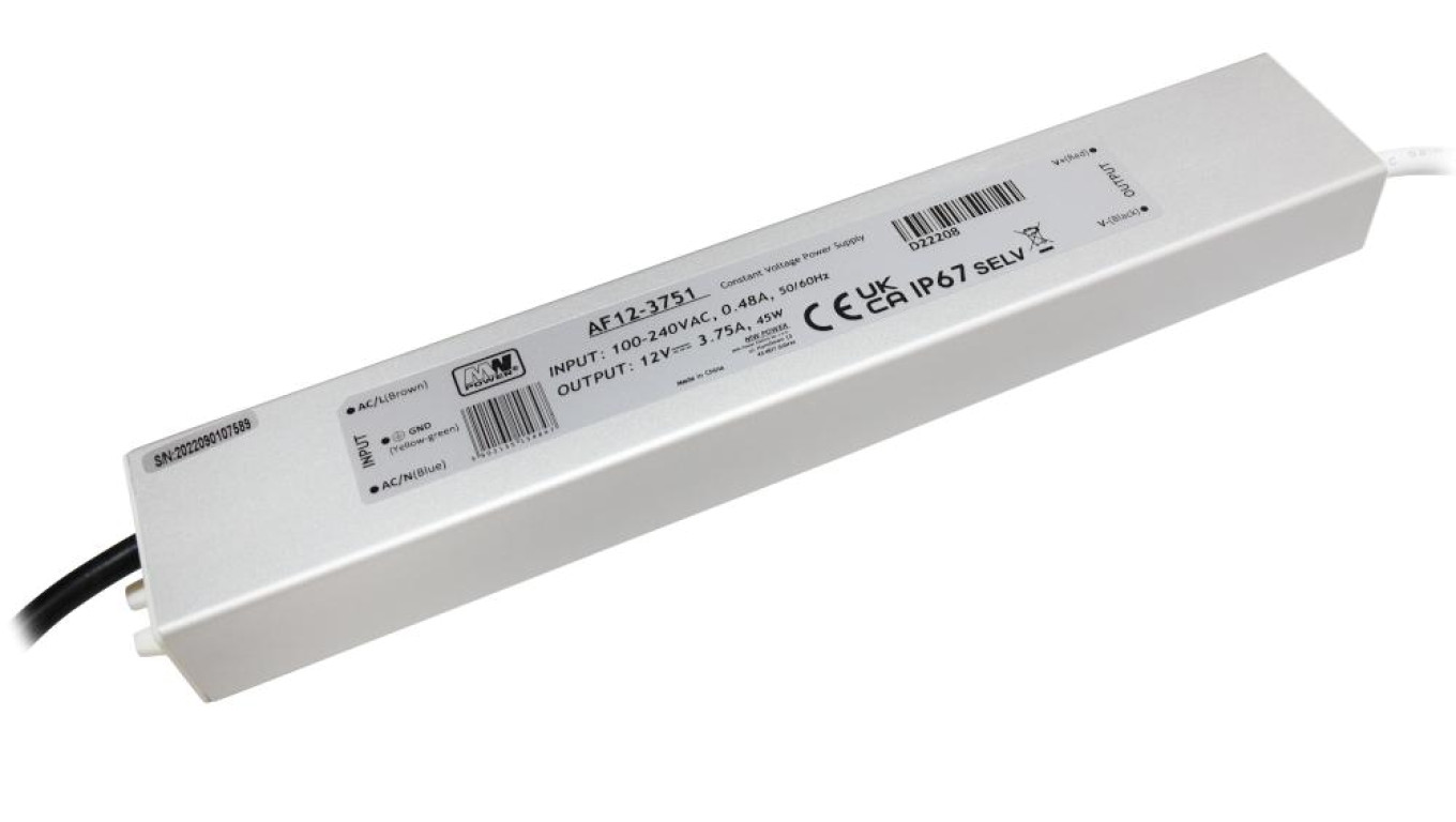 Zasilacz LED 45W 12V 3.75A metalowa obudowa IP67 AF12-3751 MW POWER