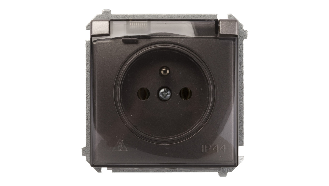 Simon Basic Gniazdo bryzgoszczelne z/u IP44 z klapką dymną stal inox BMGZ1B.01/21a