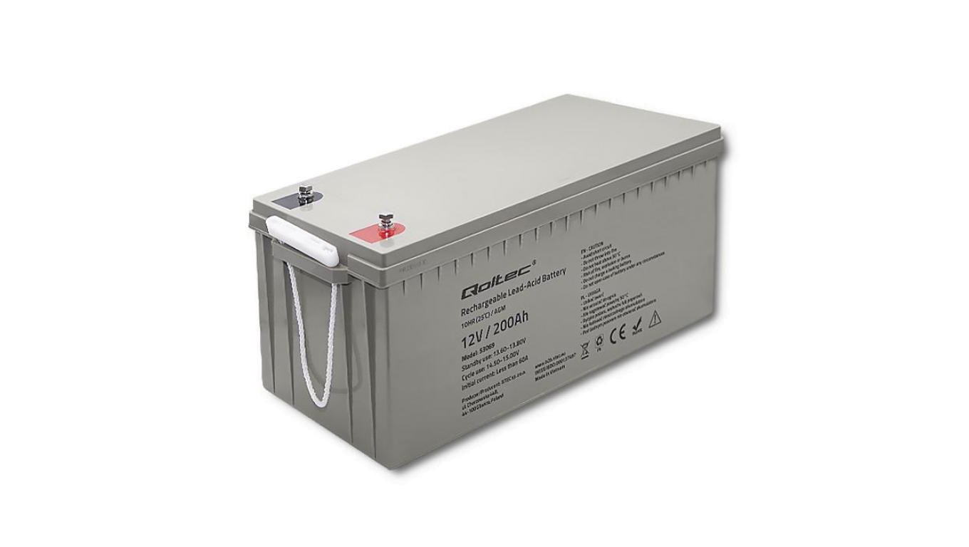 Qoltec Akumulator AGM 12V 200Ah 54.1kg Bezobsługowy Mocny LongLife do UPS, kampera, łodzi, pieca
