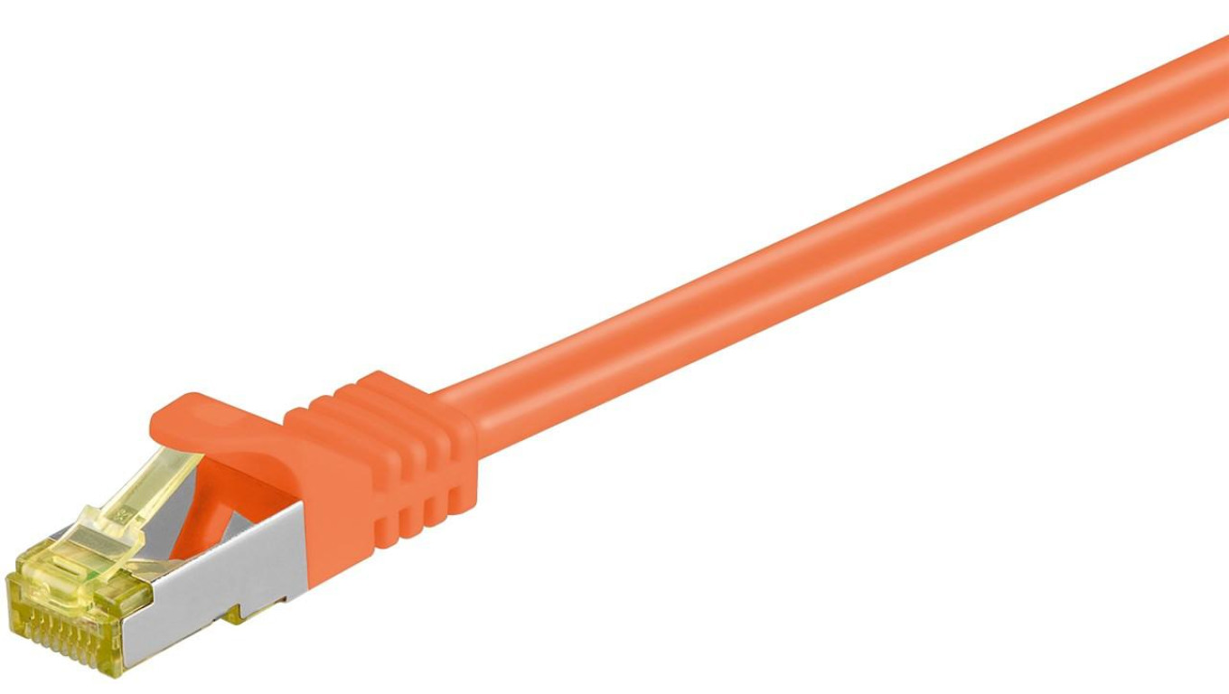 RJ45 patchkabel, CAT 6A S/FTP (PiMF), 500 MHz z CAT 7 kable surowym, Pomarańczowy - Długość kabla 3 m