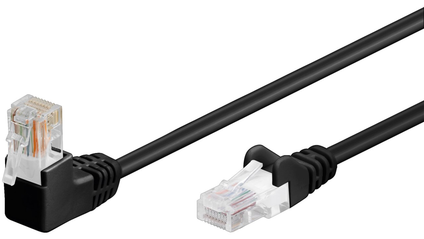 CAT 5eKabel łączący 1x 90 pod kątem,U/UTP, czarny - Długość kabla 15 m