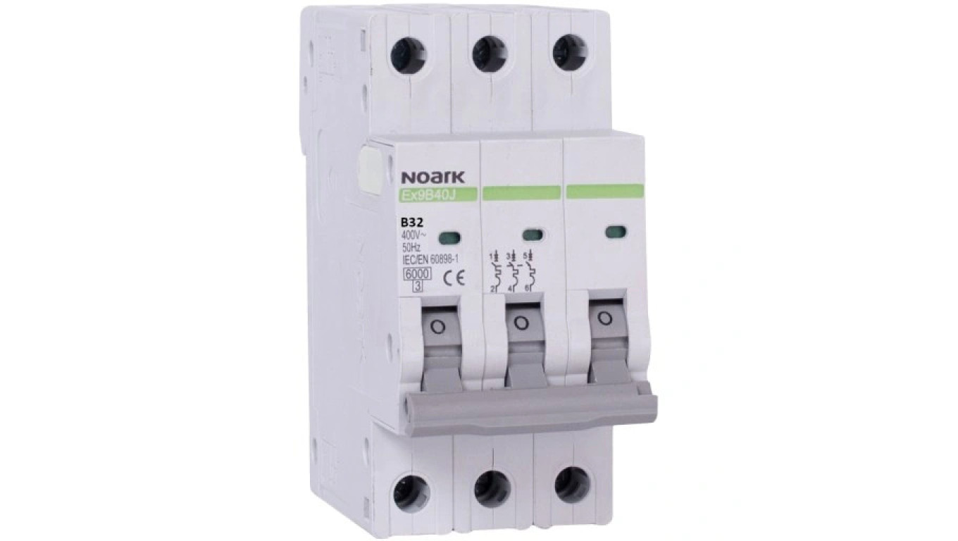 Wyłącznik nadprądowy S bezpiecznik 3-fazowy B32 (B 32A) 3-biegunowy 3P (400V AC) 2,25 modułu SLIM NOARK