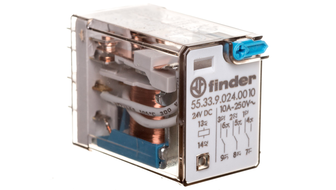 Przekaźnik miniaturowy 3P 10A 24V DC przycisk testujący AgNi 55.33.9.024.0010