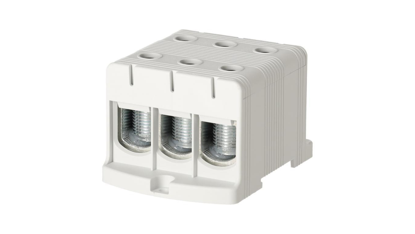 Blok rozdzielczy odgałęźny 3-polowy Al/Cu 35-150mm2 (max. 150mm2) na szynę TH35 szary FJ-E150/3 HEDO