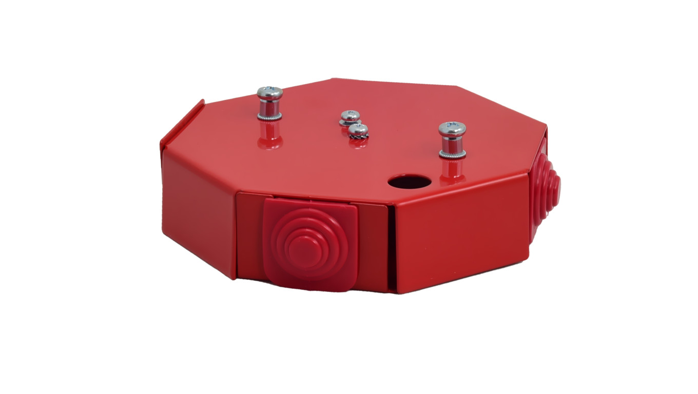 Puszka przeciwpożarowa PIP-3AN B6x2x4 ośmiokątna, E90, z bezpiecznikiem 0,75A, wymiary 124x28x137mm, czerwony 84623606