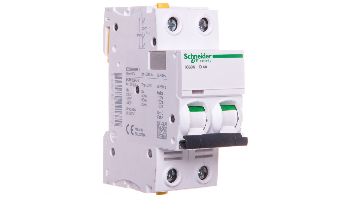 Wyłącznik nadprądowy 2P D 4A 6kA AC iC60N-D4-2 A9F05204