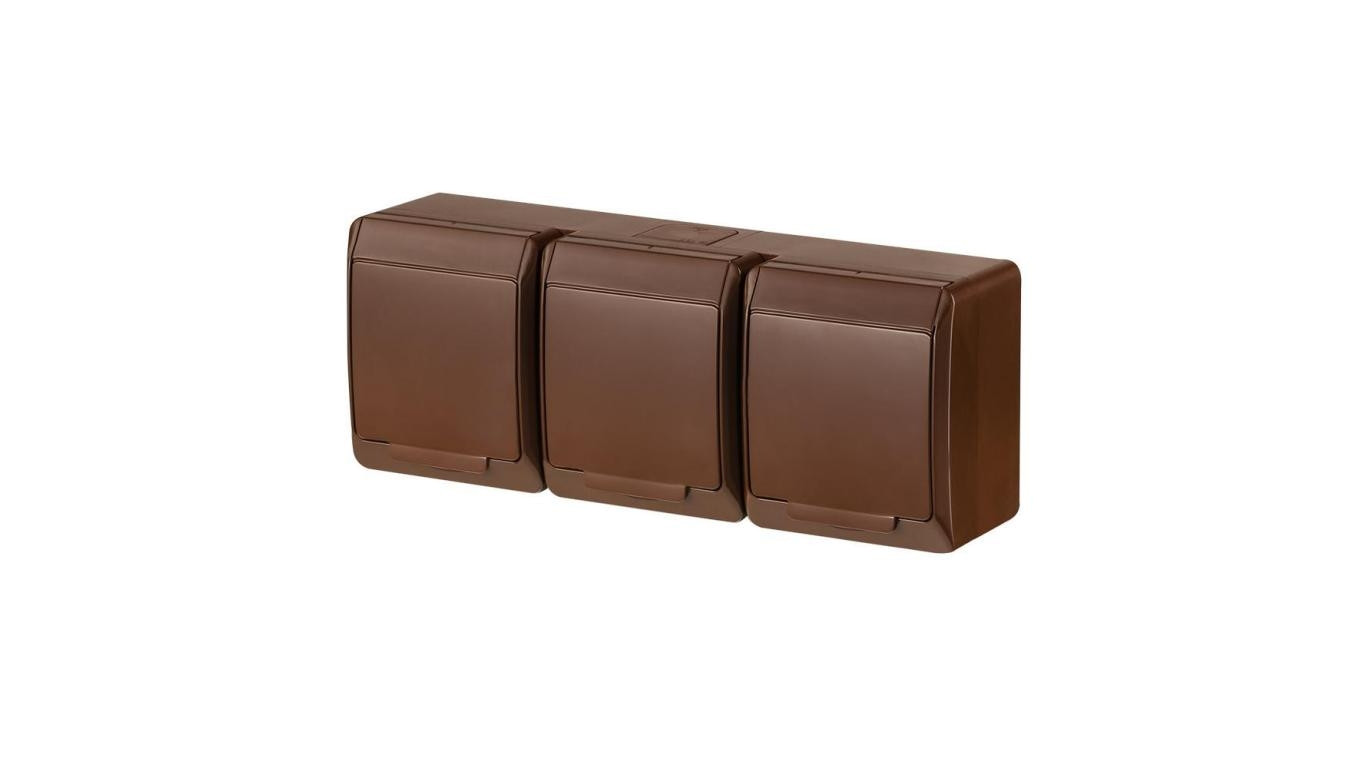 HERMES Gniazdo potrójne 3x2P+Z IP44 brązowy 0323-06