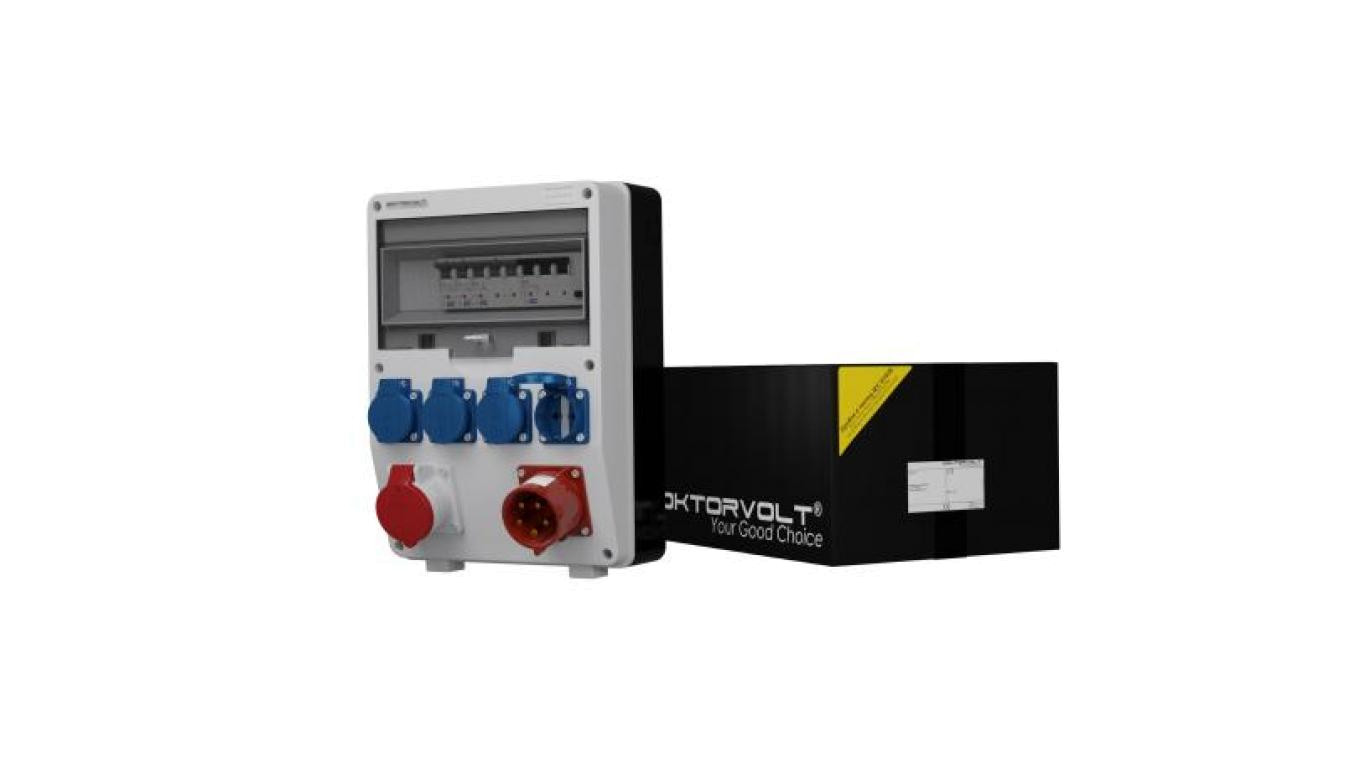Rozdzielnica budowlana z wtyczką odbiornikową 32A TD-S/FI 16A 4x230V Schuko Doktorvolt 2534