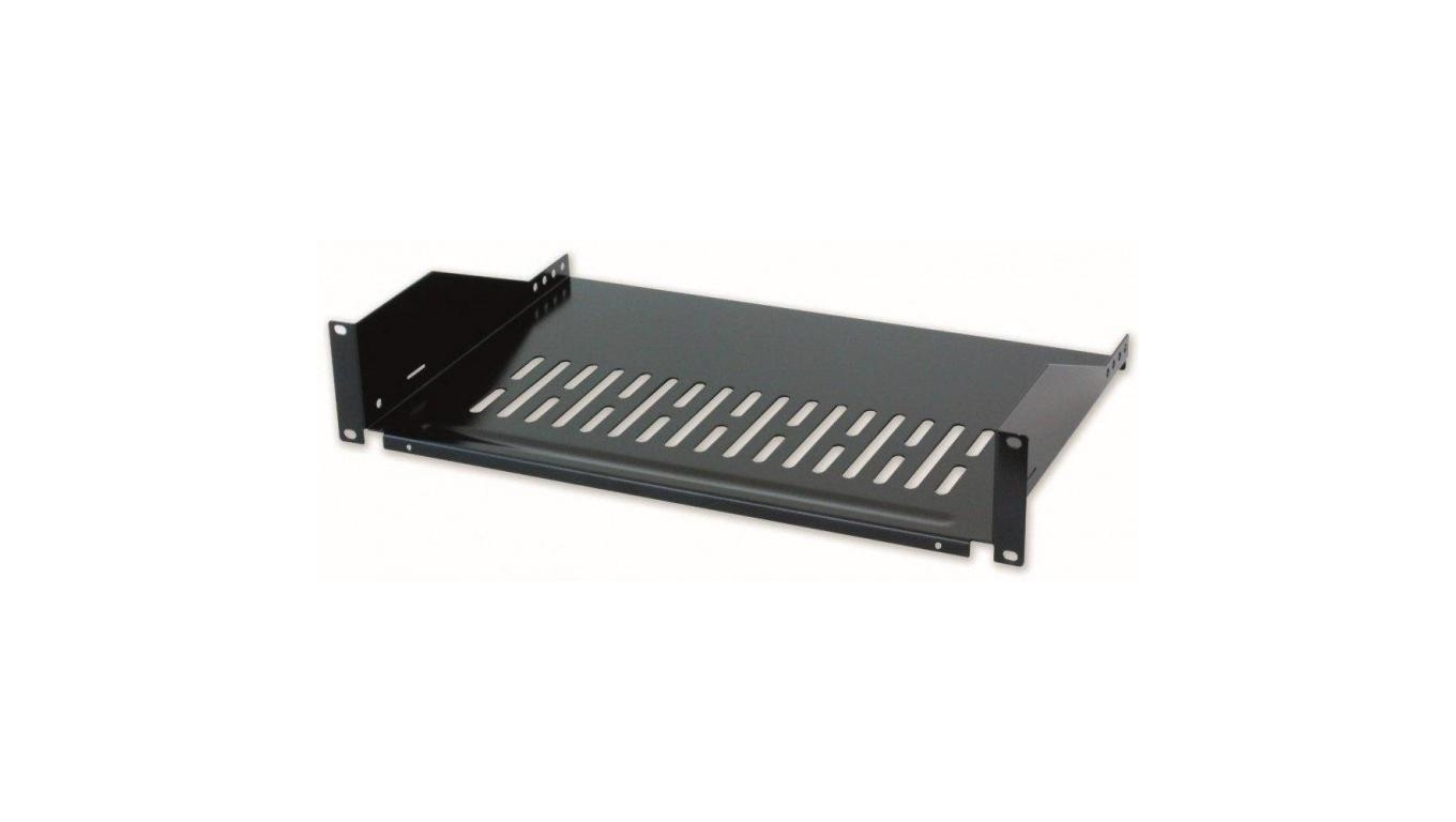 Półka 2U 400mm rack 19, 2 pkt mocowania, perforowana czarna