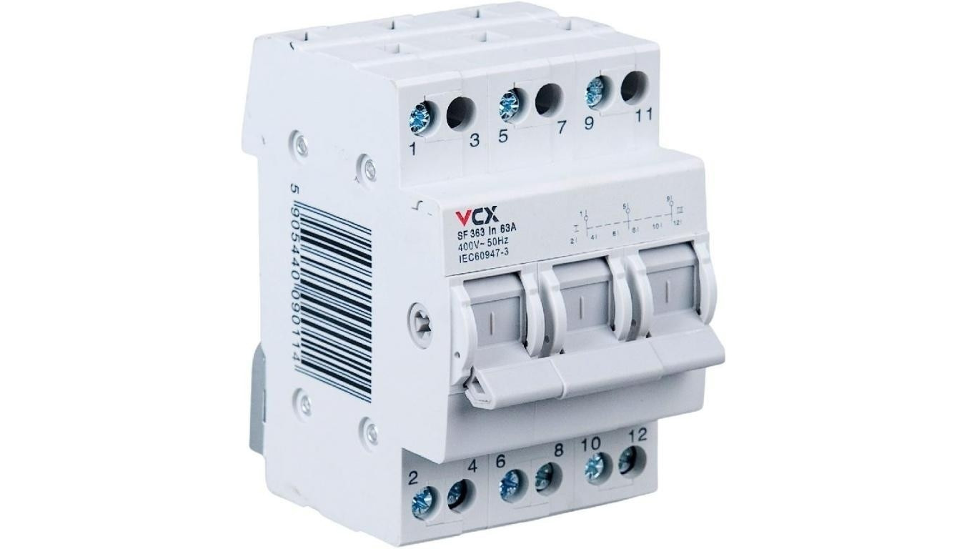 Przełącznik modułowy instalacyjny wyboru zasilania sieci 1-0-2 3P 63A SF463 VCX 73.0453