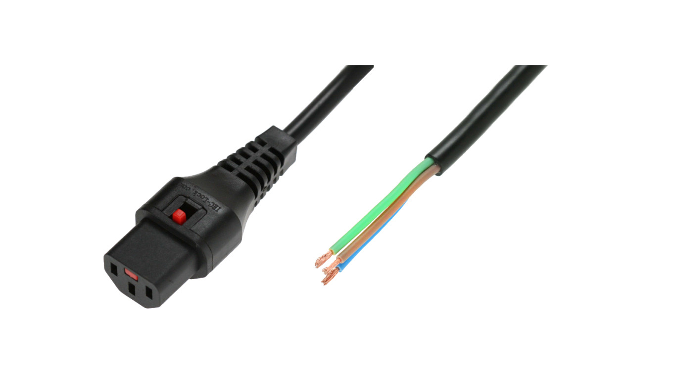 Kabel zasilający do zarobienia 3x1 OPEN/IEC C13 prosty M/Ż czarny IEC-PC1025 /2m/