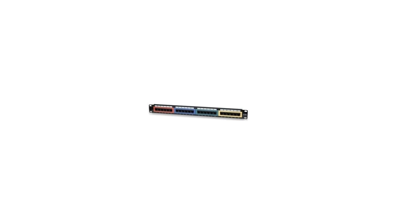 Patch panel UTP Cat5e 1U 24 porty RJ45, sekcje w 4 kolorach