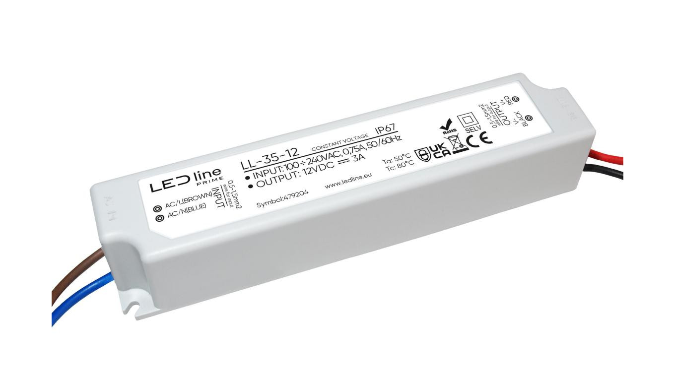 Zasilacz do taśm LED line PRIME 35-12 wodoszczelny IP67 12V 35W 5 lat gwar.