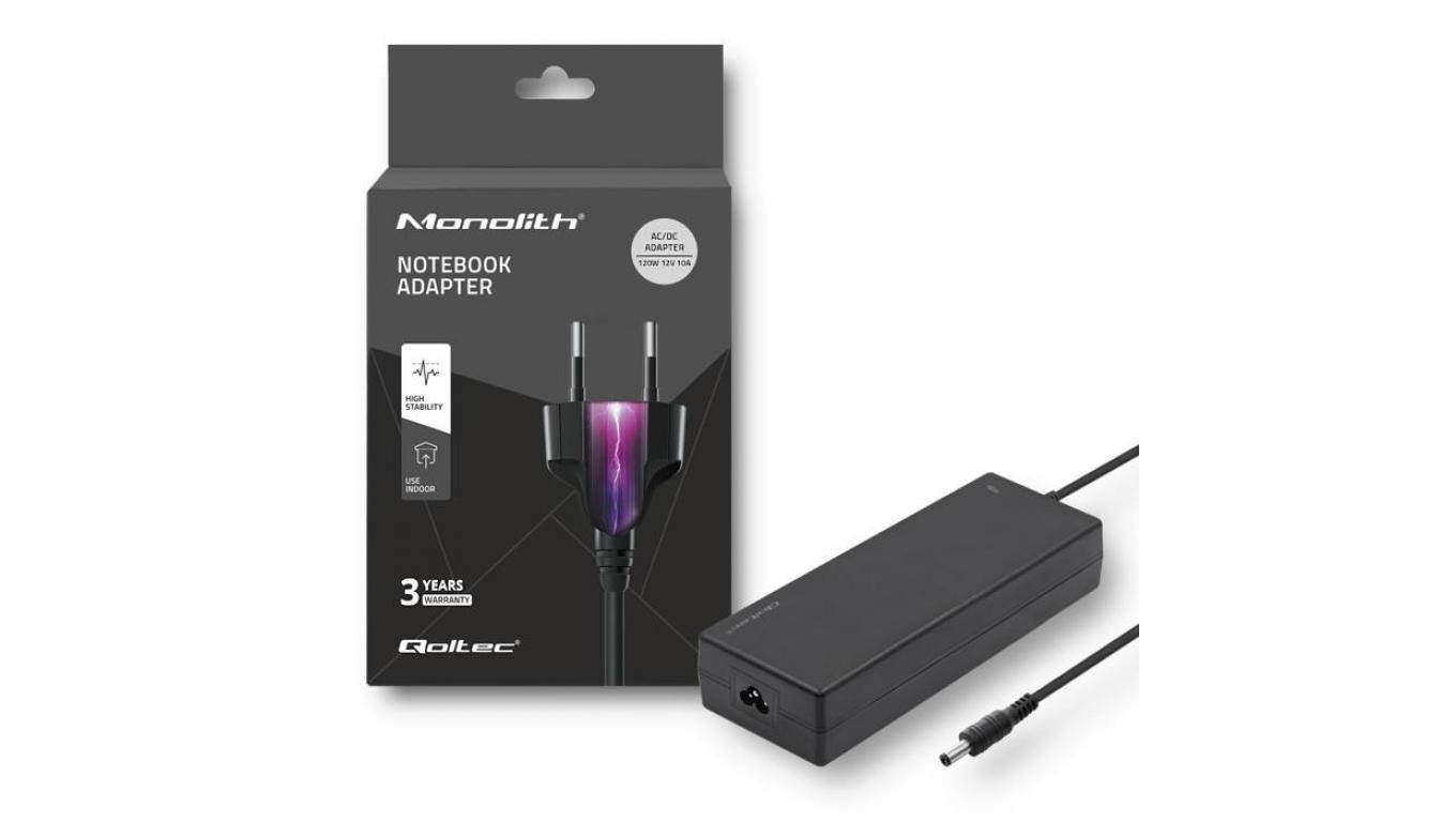 Qoltec Zasilacz desktopowy 120W 12V 10A 5.5*2.5 + kabel zasilający