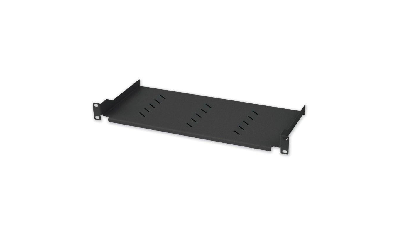 Półka 1U 150mm rack 19, 2 pkt mocowania, perforowana czarna