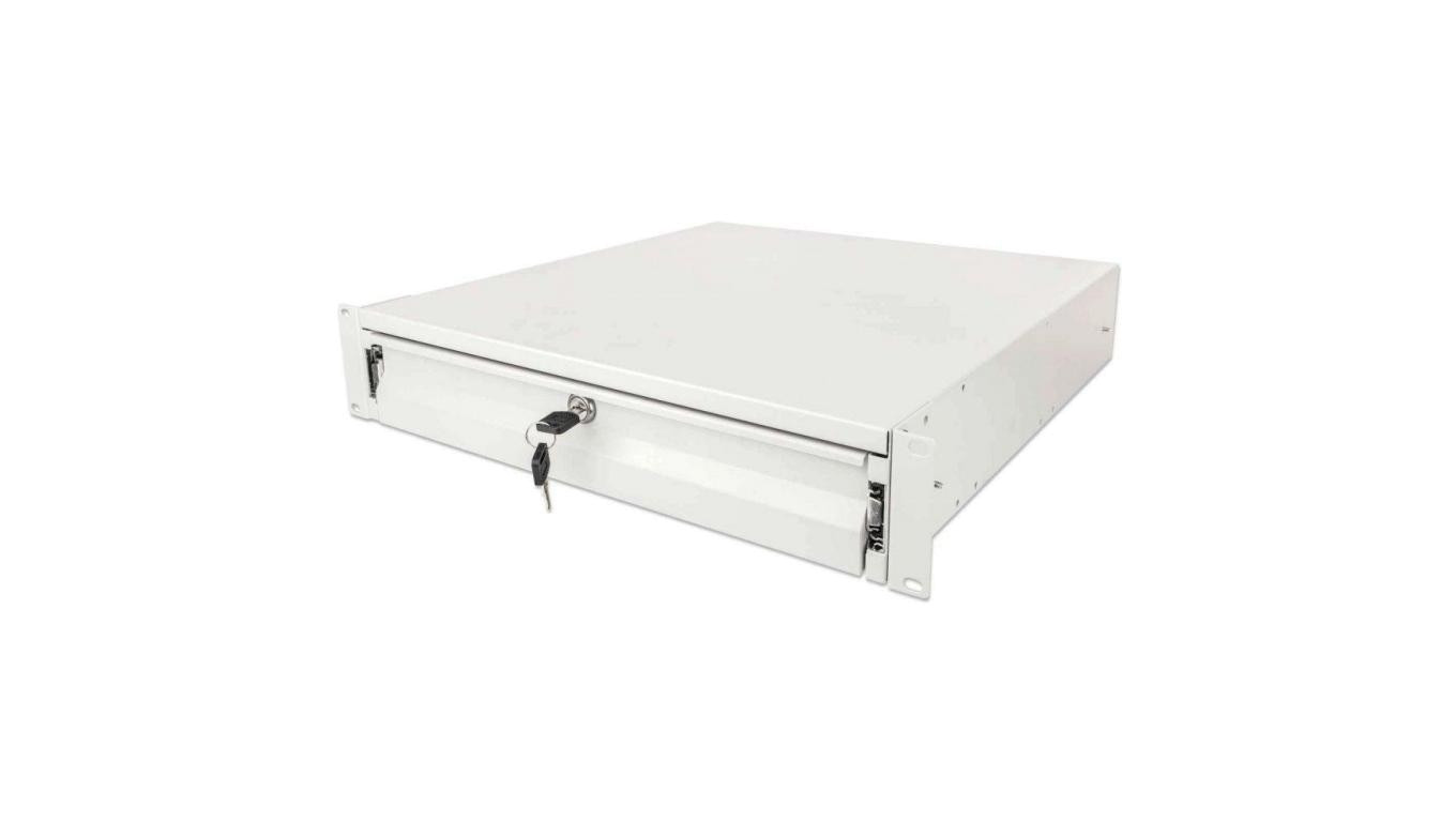 Szuflada do szaf Rack, 2U, z zamkiem, 466mm, szara