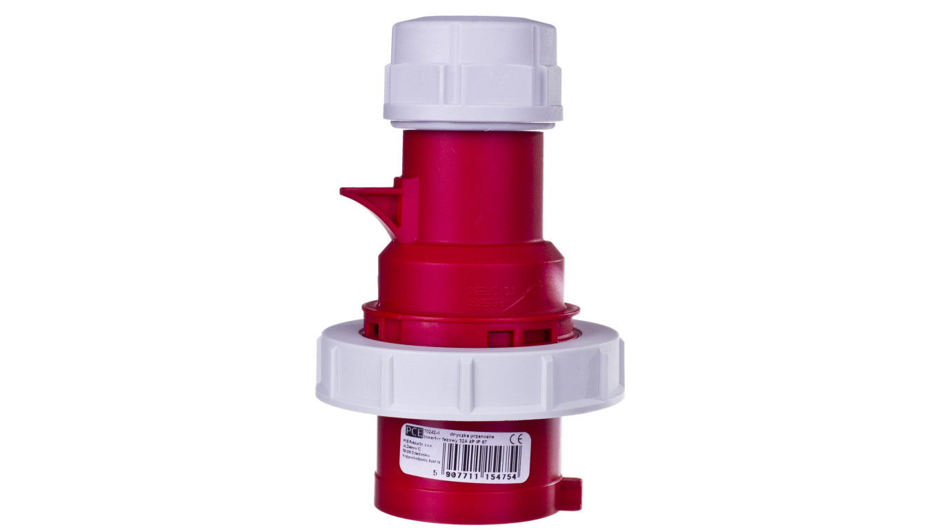 Wtyczka przenośna (zwrotnica faz) 32A 4P 400V czerwona IP67 SHARK 70242-6
