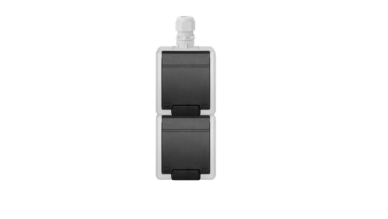 AQUANT 2K gniazdo natynkowe podwójne z uziemieniem 2x2P+Z pion IP65 szary 5052-65