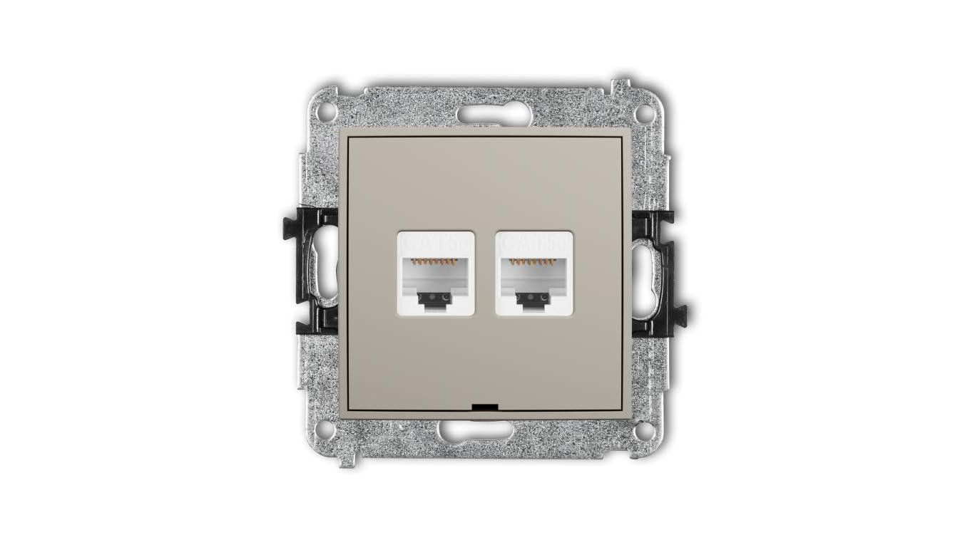 MINI Mechanizm gniazda komputerowego podwójnego 2xRJ45, kat. 5e, 8-stykowy, bez pola opisowego taupe 60MGKBO-2