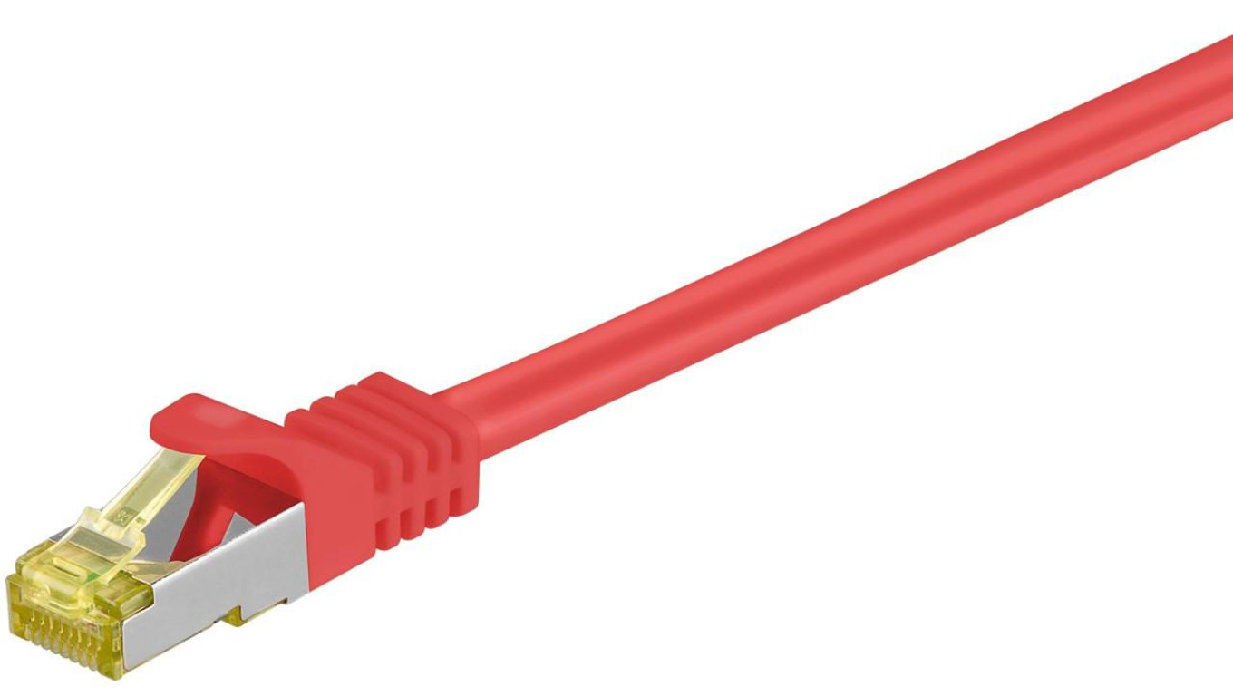 RJ45 patchkabel, CAT 6A S/FTP (PiMF), 500 MHz z CAT 7 kable surowym, Czerwony - Długość kabla 7.5 m