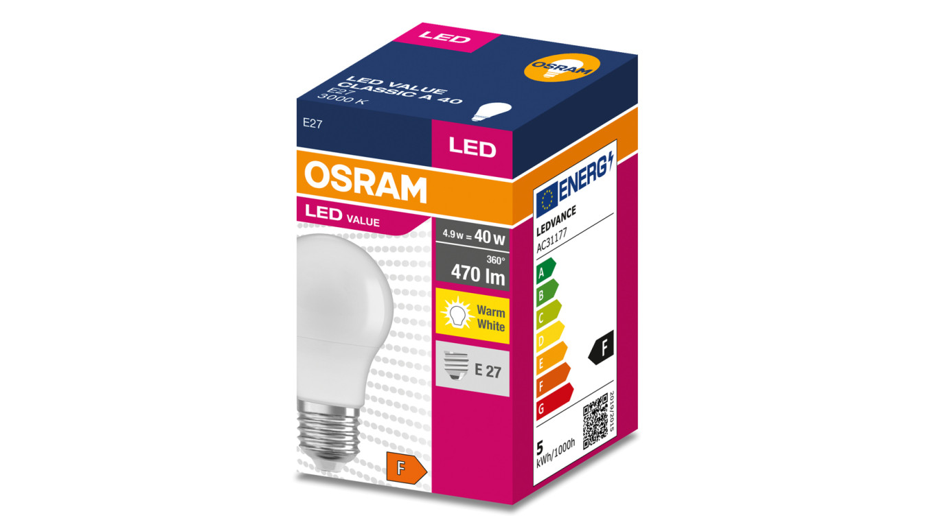 Żarówka LED VALUE CLASSIC A 40 E27 4,9W 470lm 3000K 830 FR non-dim 4058075628823