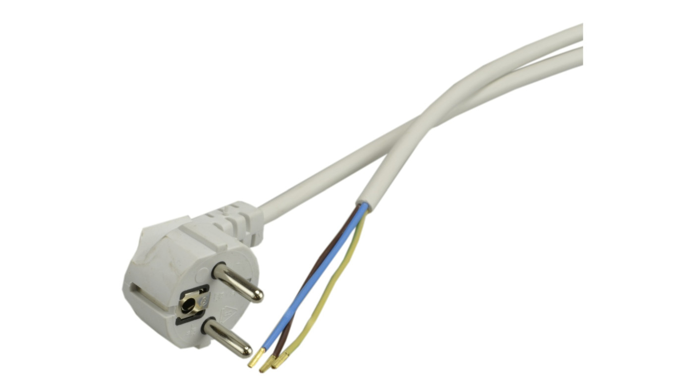 Przewód z wtyczką kątową 3x1,0mm 4,5m biały