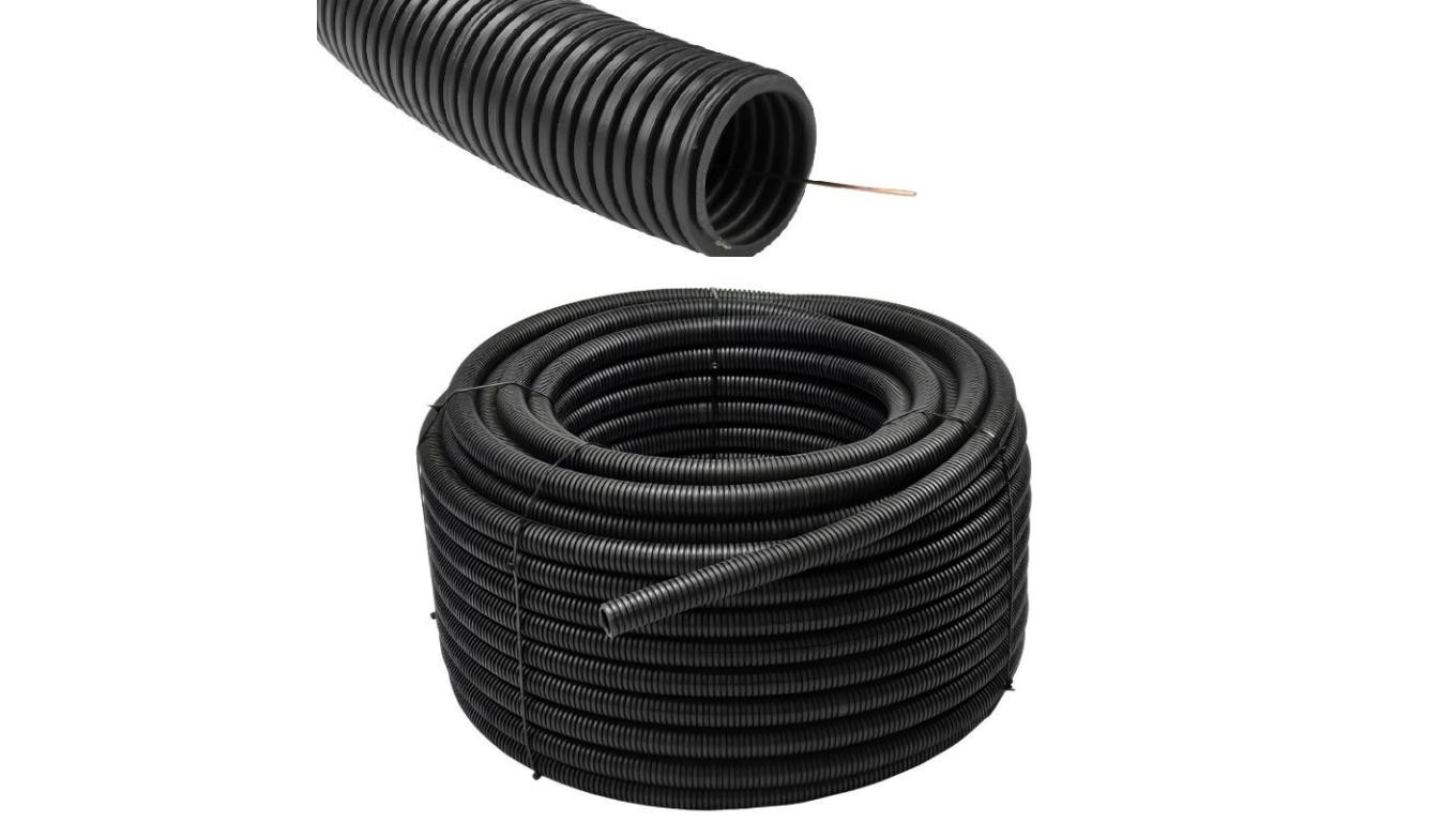 Peszel z Pilotem Rura Karbowana do kabli 25/19mm Wytrzymała 750N Czarna 50M