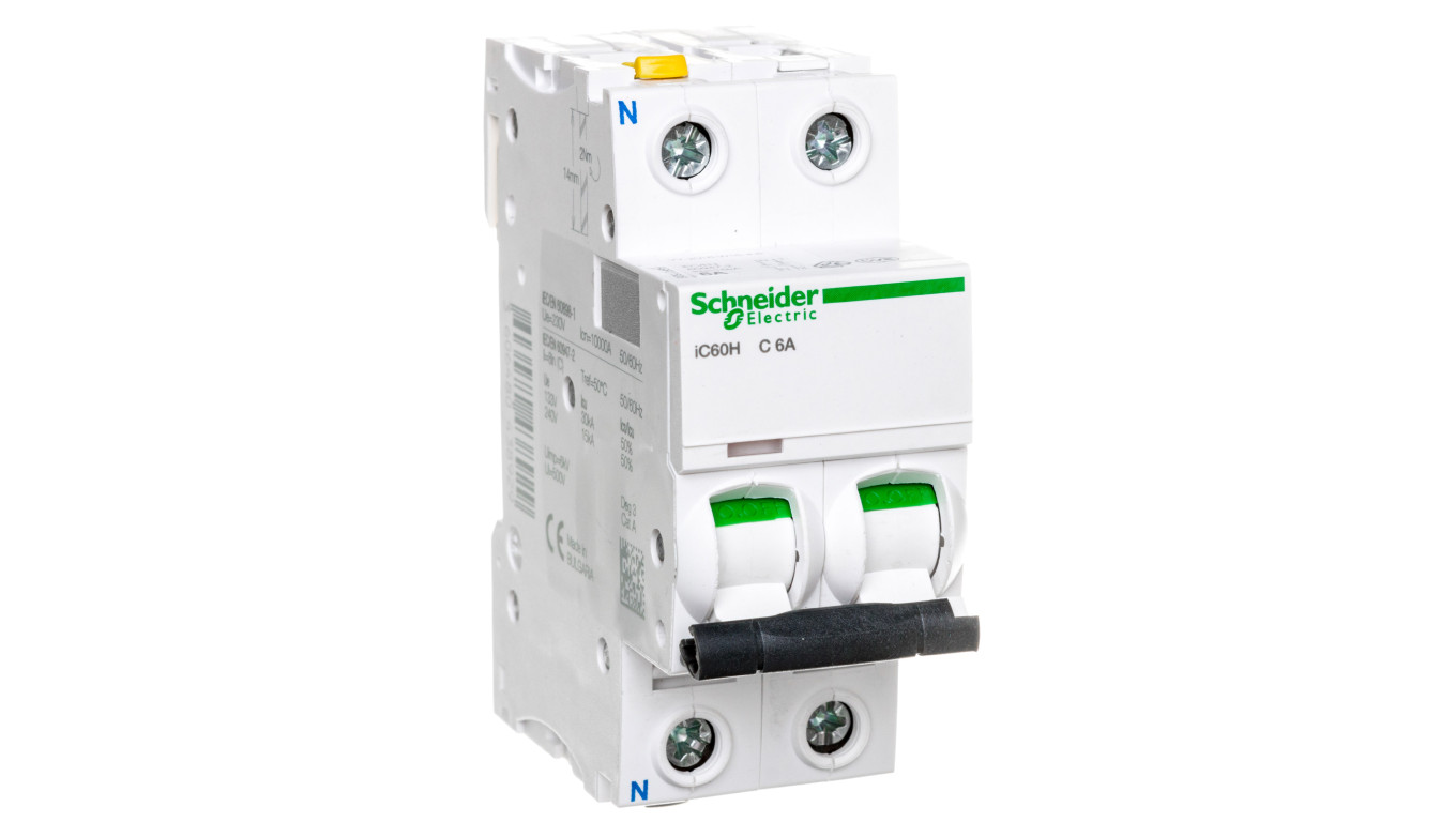Wyłącznik nadprądowy 1P+N C 6A 10kA AC iC60H-C6-1N A9F07606