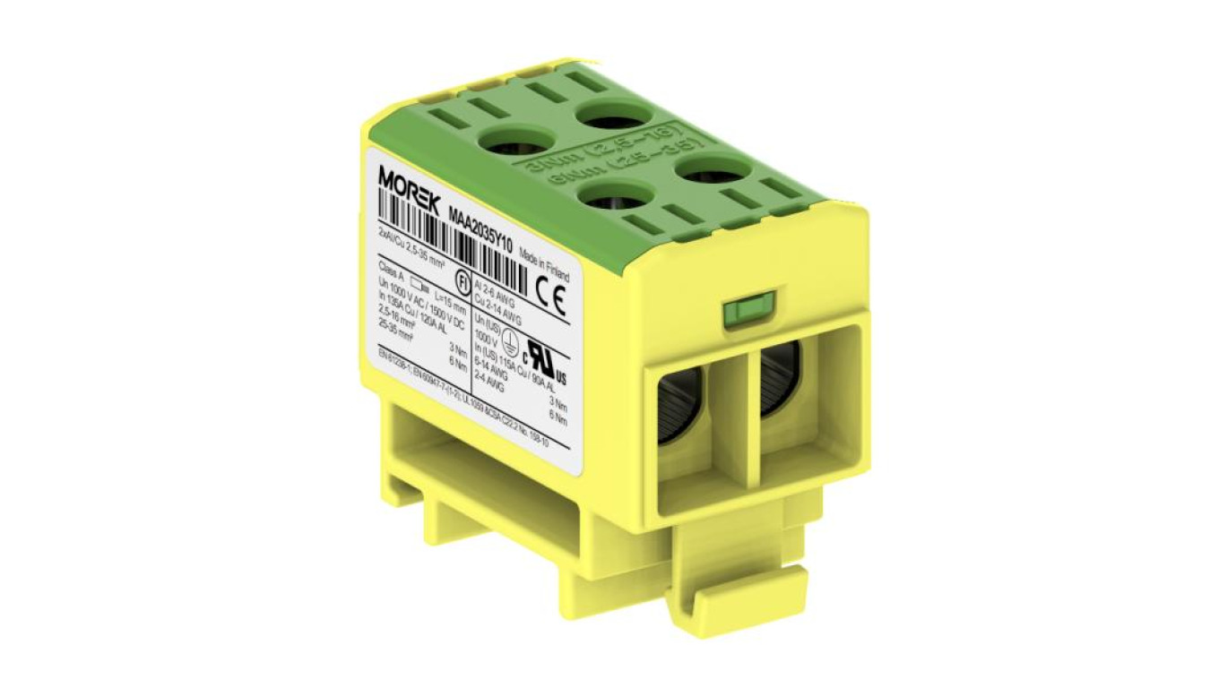 Złączka OTL35-2 kolor żółto-zielony 2xAl/Cu 2,5-35mm2 1000V AC / 1500V DC Zacisk uniwersalny MAA2035Y10