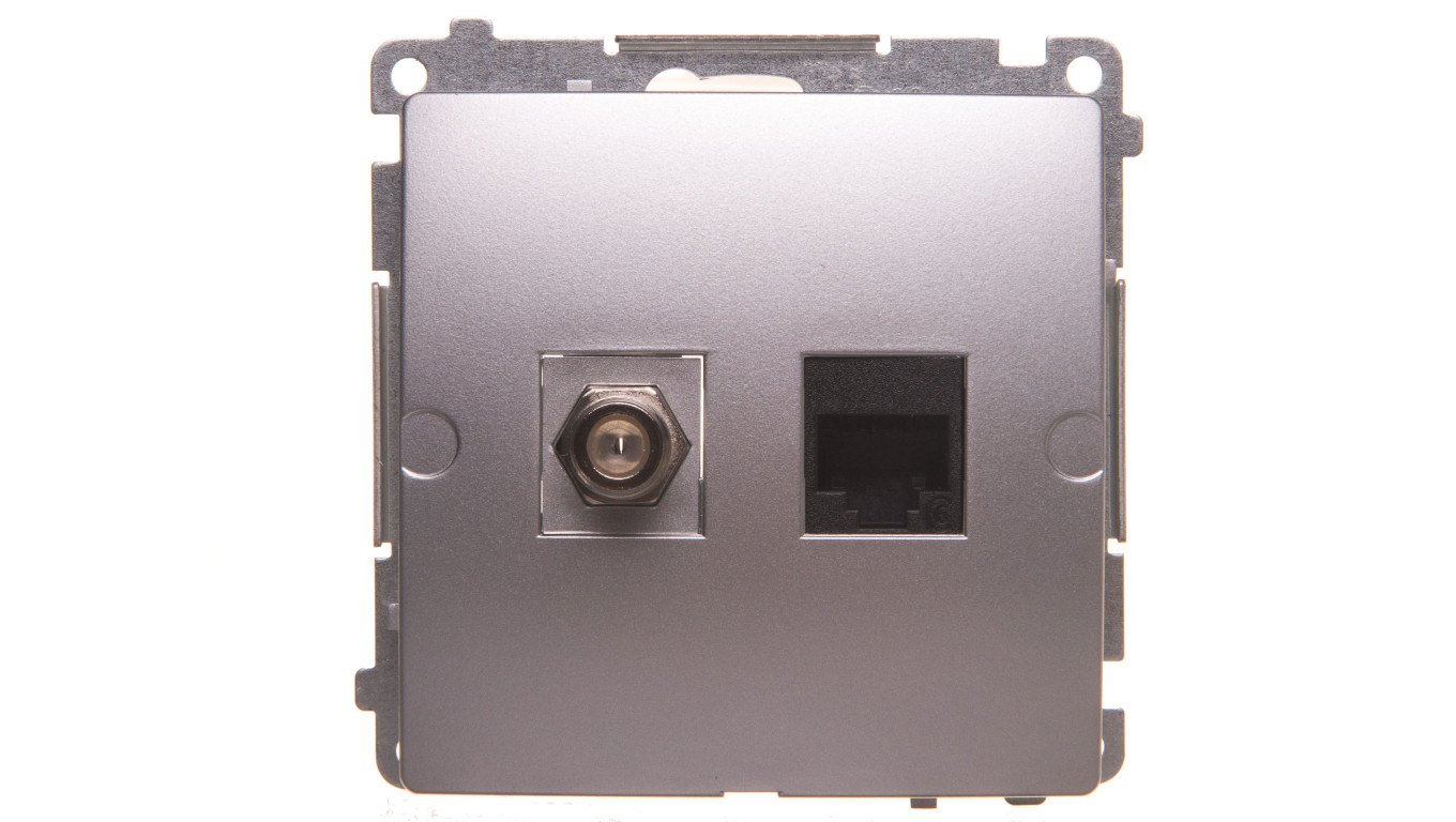Simon Basic Gniazdo antenowe typu F + RJ45 kat.6 srebrny mat BMAFRJ45.01/43