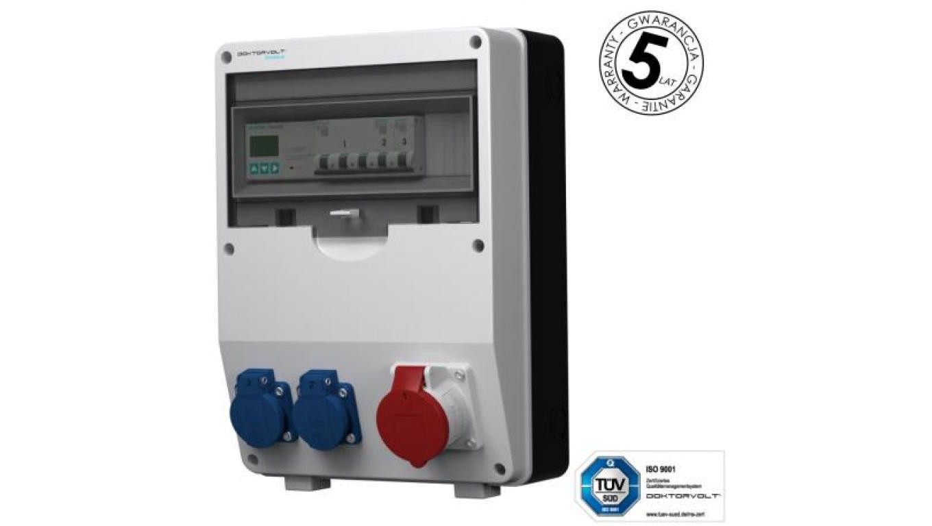 Rozdzielnica budowlana z licznikiem 3F Siemens pTD-S 16A 2x230V gniazda Mennekes Schuko Doktorvolt 4777
