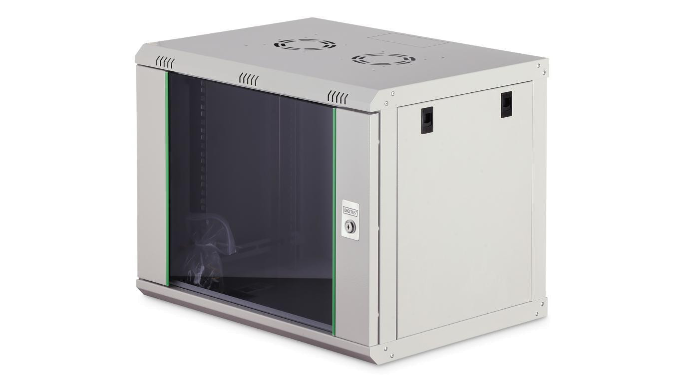 Szafa sieciowa wisząca Dynamic 19 9U rack 600x450, drzwi szyba, szary, niezłożona, 60kg DN-37104