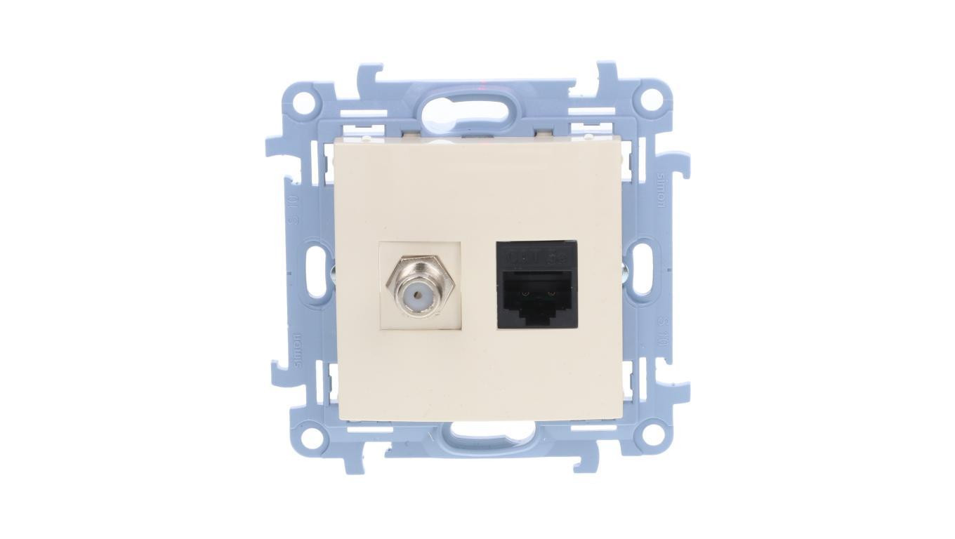 Simon 10 Gniazdo antenowe + komputerowe typu F + RJ45 kat.5e krem CASFRJ455.01/41