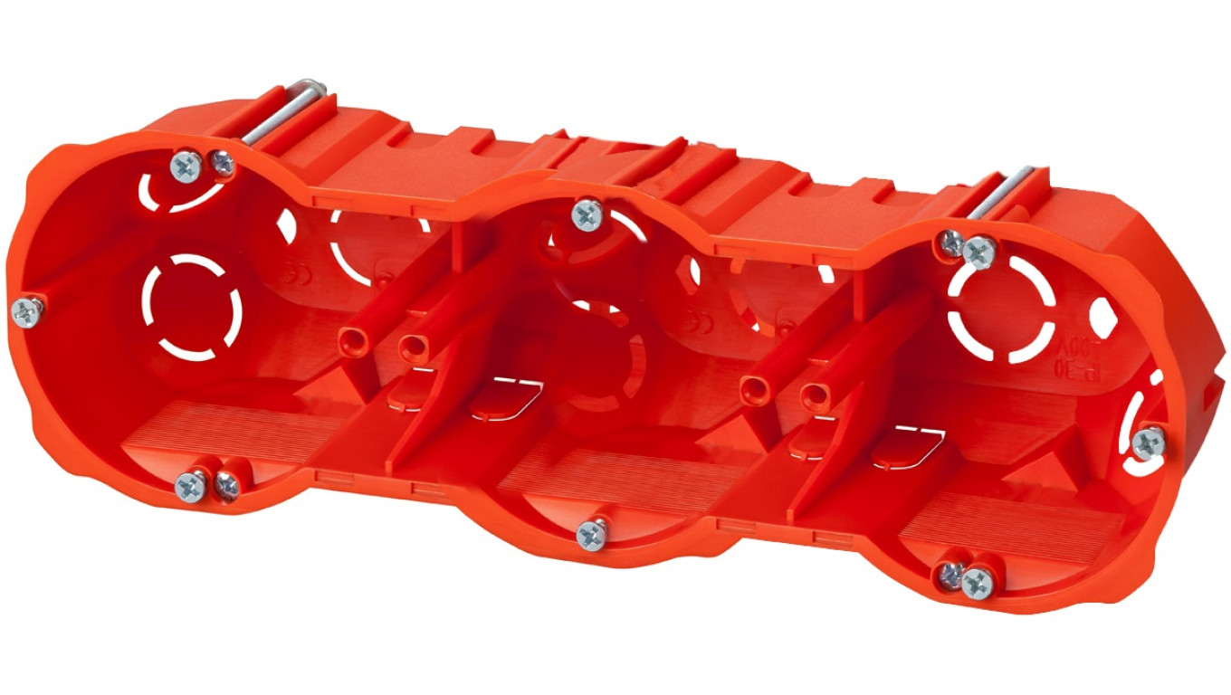 Puszka podtynkowa PK-3x60 regips 3x60mm głęboka z wkrętami czerwona 0287-00