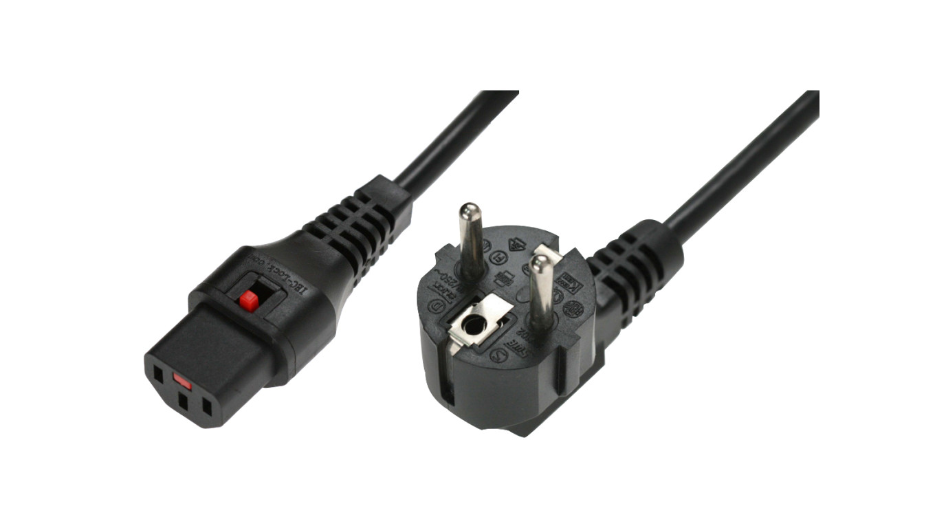 Kabel połączeniowy zasilający 3x1 Schuko kątowy/IEC C13 prosty M/Ż czarny IEC-EL249S /1m/