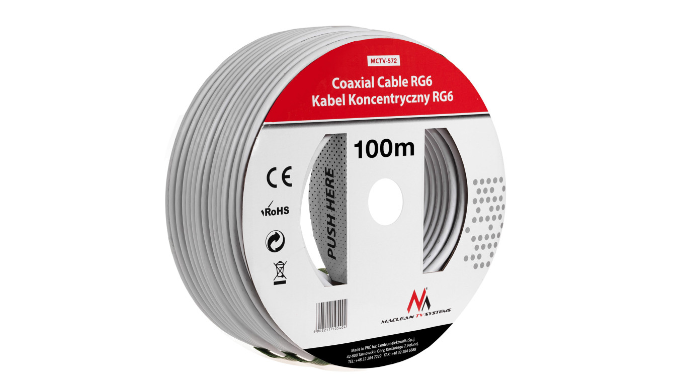 Kabel przewód koncentryczny satelitarny 1.0CCS RG6 100M Maclean MCTV-572 MCTV-572