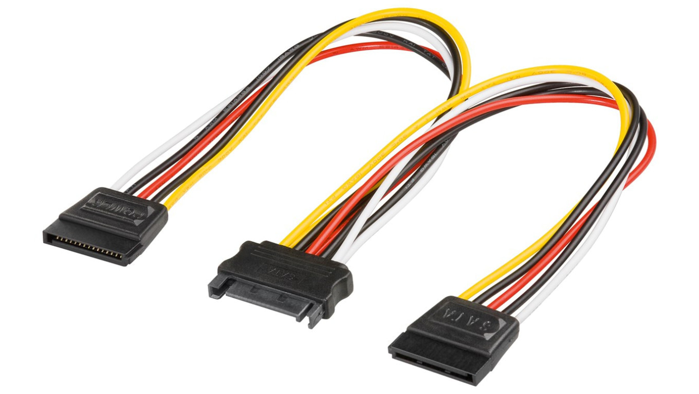 Kabel zasilający typu Y/adapter zasilający do komputera, SATA 1 x wtyk na 2 x gniazdo - Długość kabla 0.2 m