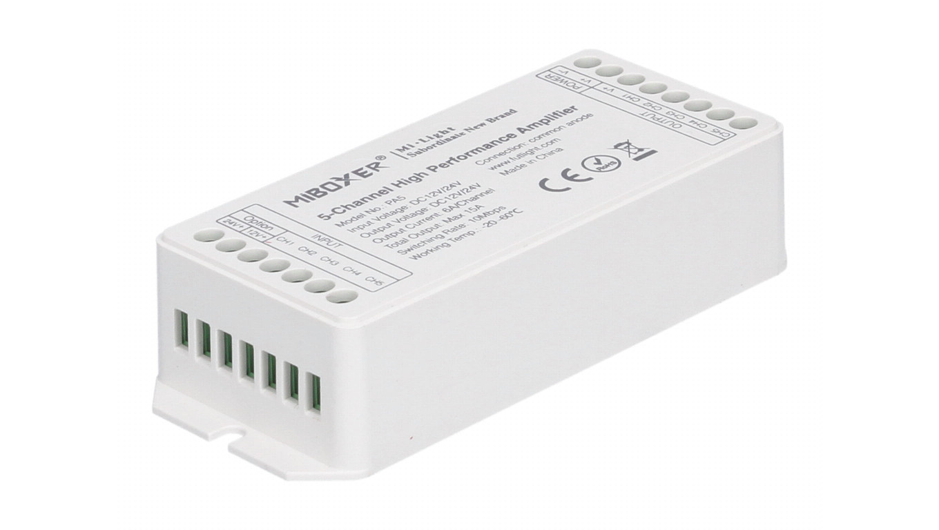 Wzmacniacz LED MiLight 5-kanałowy 12-24V 6A/kan. max.15A RGB RGBW PA5