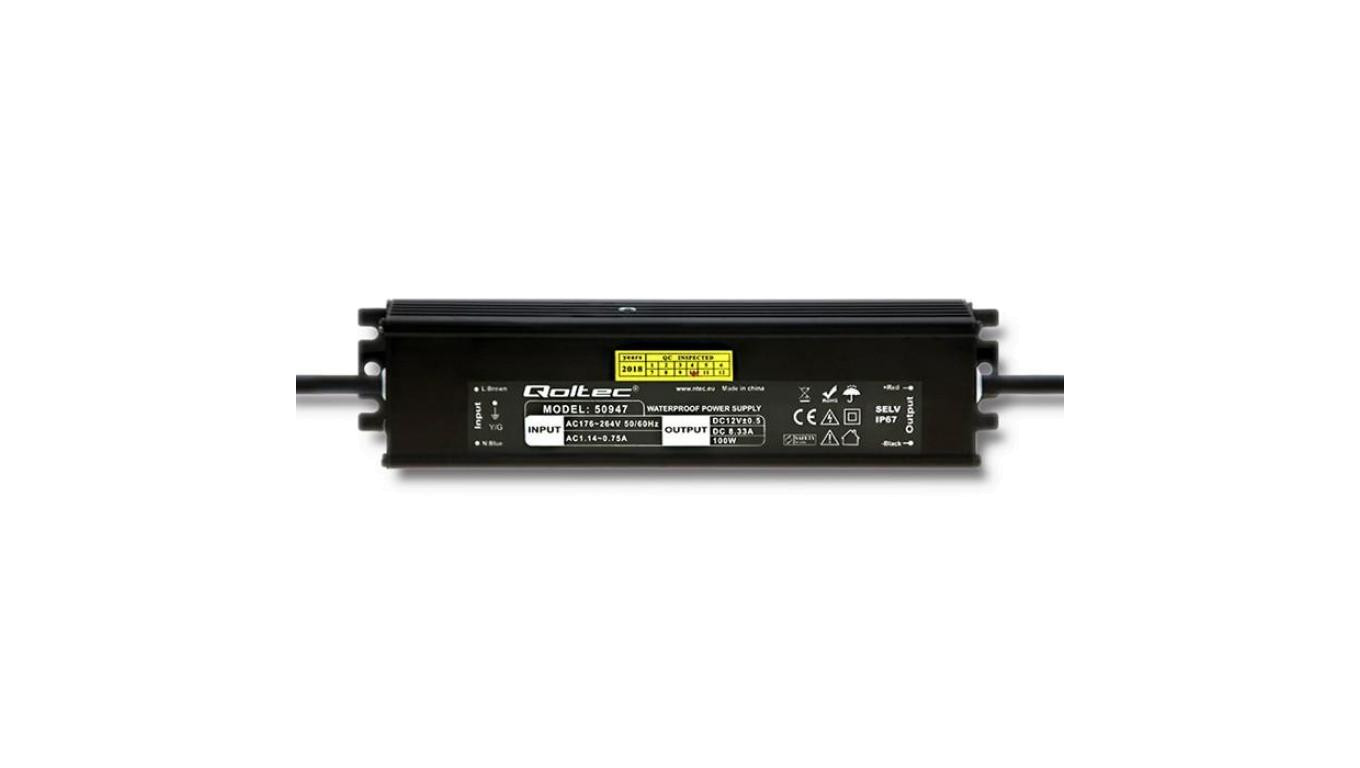 Qoltec Zasilacz impulsowy LED IP67 100W 12V 8.3A Wodoodporny Czarny