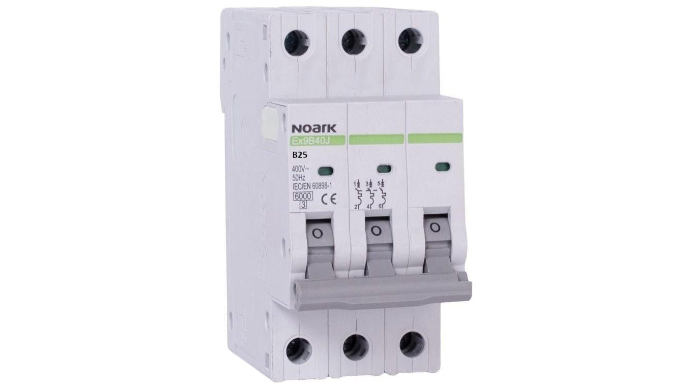 Wyłącznik nadprądowy S bezpiecznik 3-fazowy B25 (B 25A) 3-biegunowy 3P (400V AC) 2,25 modułu SLIM NOARK