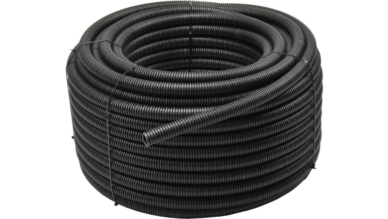 Rura karbowana elektroinstalacyjna RKGS 16/10,7mm giętka samogasnąca peszel z pilotem 750N PVC UV czarna 50m Tubifor