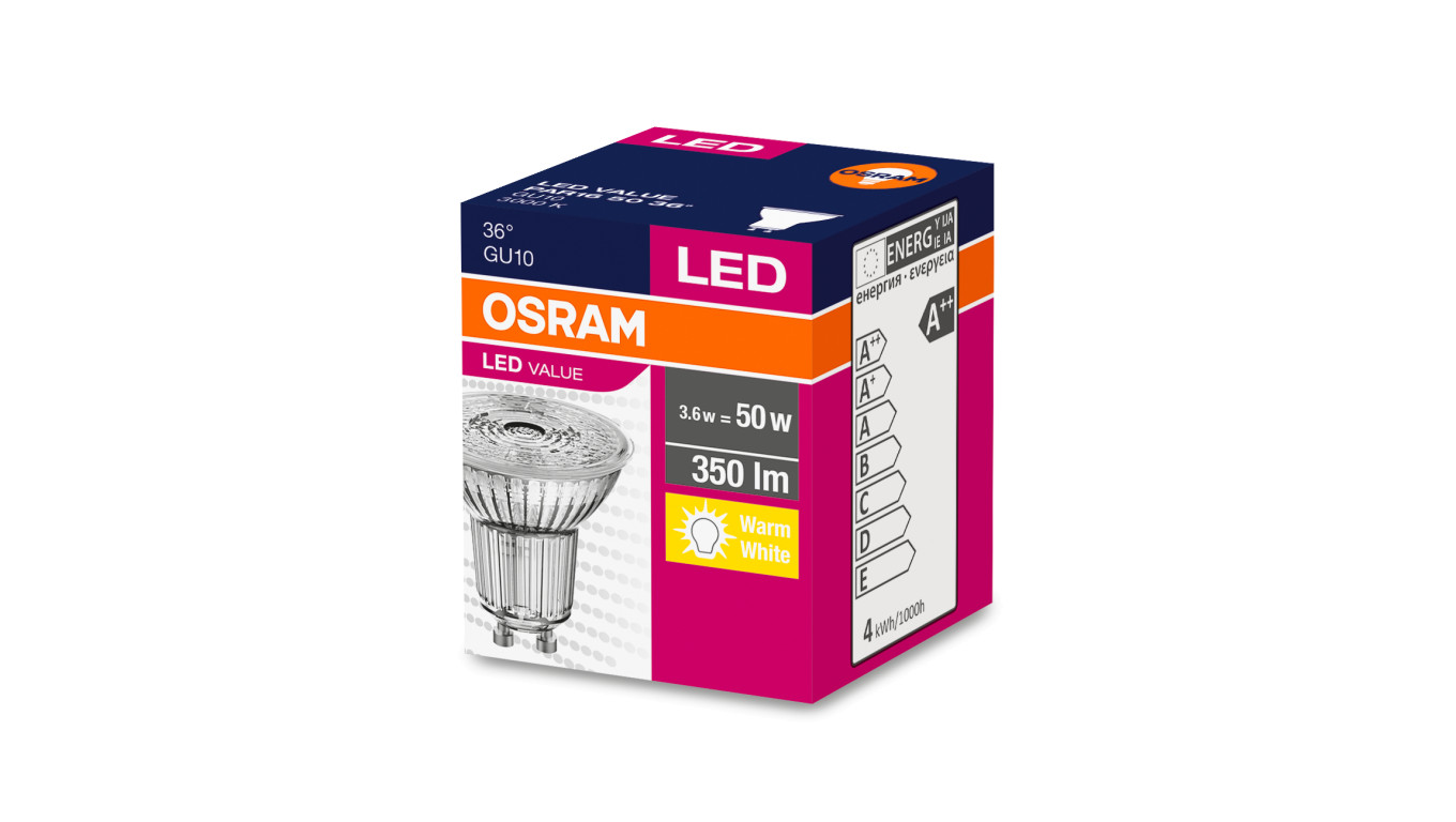 Żarówka LED VALUE PAR16 50 GU10 4,3W 350lm 3000K 830 36st. 4058075096622